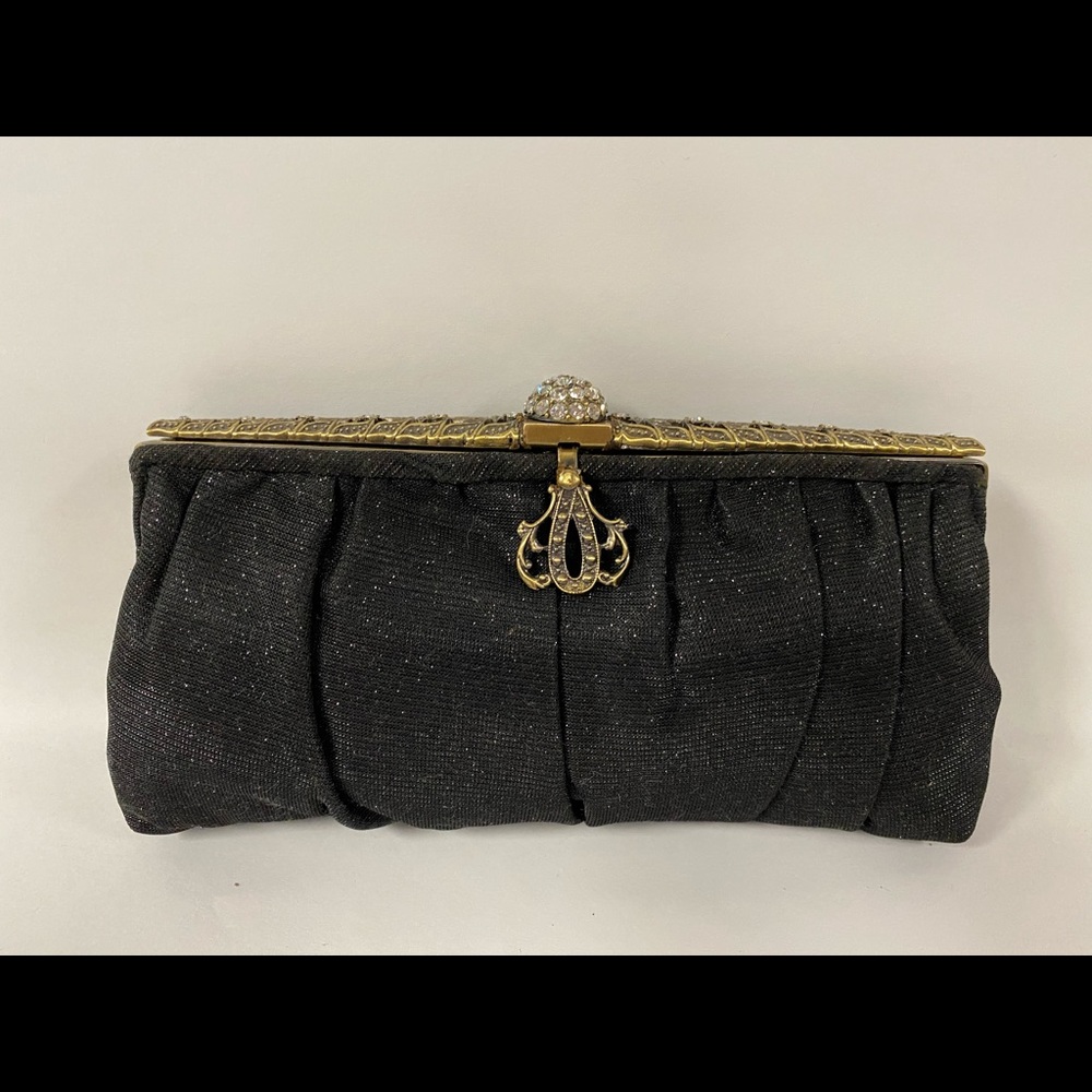 Black and gold detail clutch with chain handle